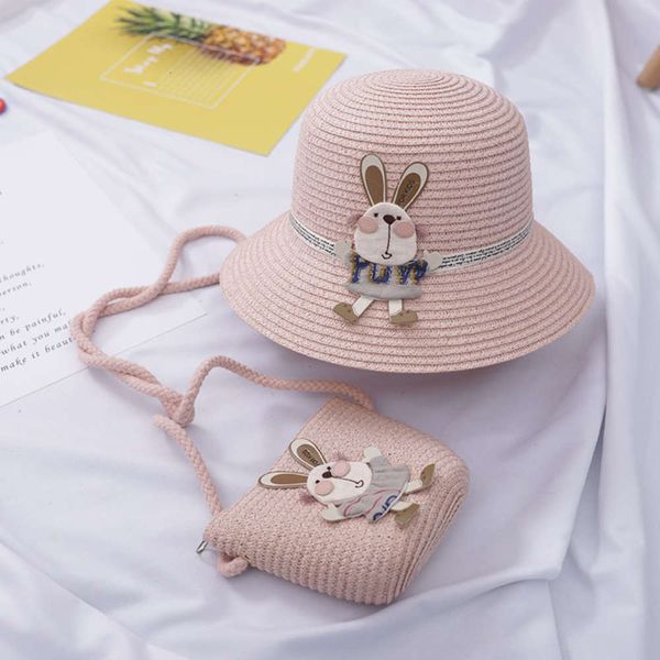 

children's sun hat girl straw cute cartoon summer beach hat bag, Yellow