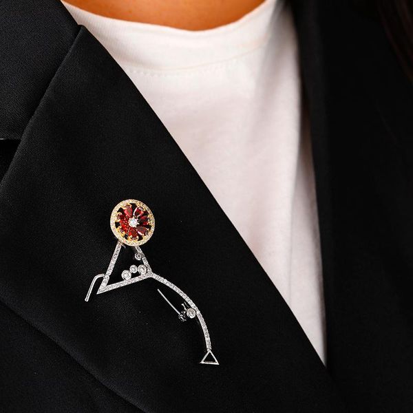 

pins, brooches zhijia dress cocktail glass rhinestone zircon pins for women party jewelry suit accessories, Gray