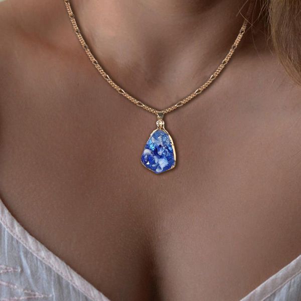 

pendant necklaces 6 colors fashion water drop irregular gem chain gold long necklace female retro jewelry accessories, Silver