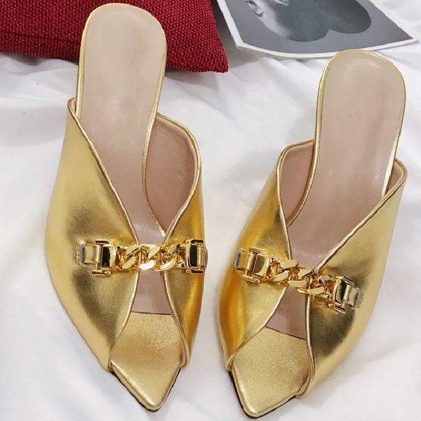 

70% off wholesale sandals flip-flops chain slippers women casual shoes woman high heel runway flat mujer big size zapatos de new, Black