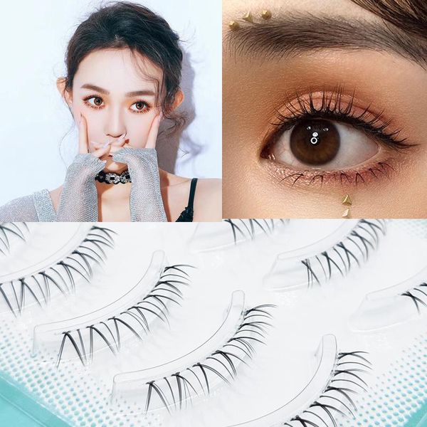

false eyelashes 5pairs under lashes v shape super soft clear band bottom eyelash transparent stalk faux mink crisscross lower