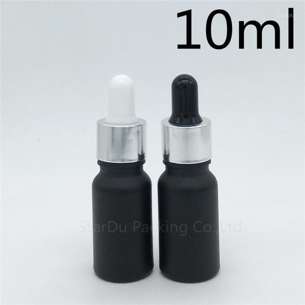 

storage bottles & jars 200pcs/lot 10ml black frosted glass essential oil bottle with shiny silver ring dropper 10cc perfume