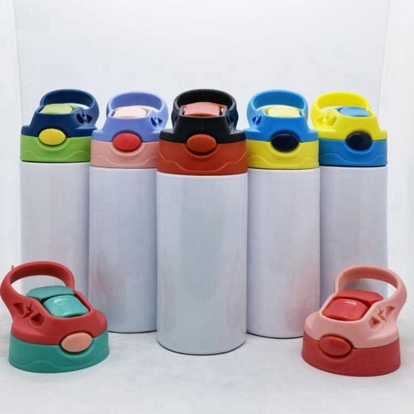 Bicchiere da sublimazione vuoto da 12 once dritto Sippy Cup per bambini Bottiglia d'acqua da 350 ml Bicchieri portatili in acciaio inossidabile per bambini T9I001259