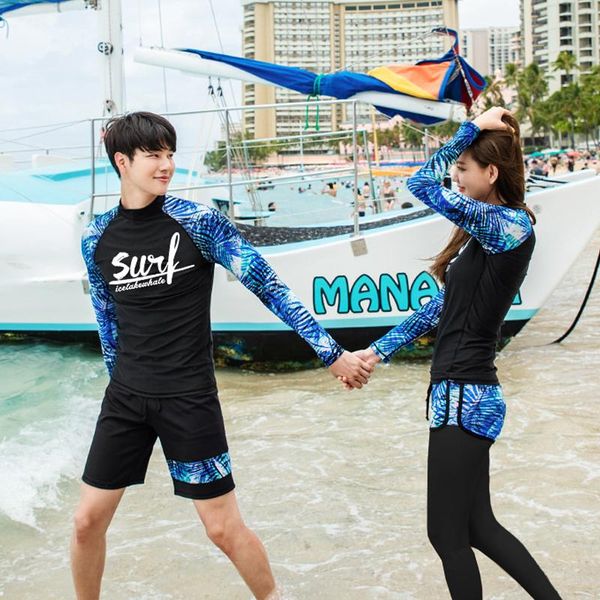 

est women men swimsuit couple swimwear summer ladies beach wear long sleeves pants print bathing suit maillot one-piece suits