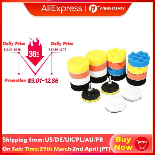 

22pcs car polishing waxing sponge wheel disc kit set 3inch m10 pad for polisher buffing auto care products