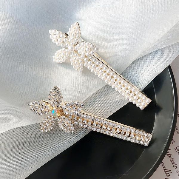 

hair clips & barrettes clip for women fashionable pearl crystal flower hairpin light luxury geometry pins jewelry accessories wholesale, Golden;silver