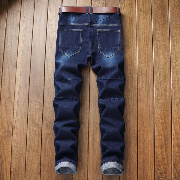 

men biker jeans slim denim pants draped panelled bleached washed quality, Blue