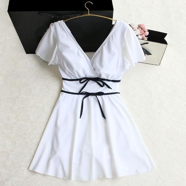 

one-piece suits staerk white women summer skirt conservative block belly show tall waist bowknot is small air fragrance arm swim suit