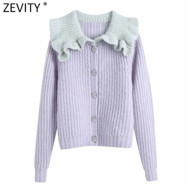

women sweet turn down collar ruffles patchwork twist cardigans knitting sweater female chic long sleeve casual s667 210416, White;black