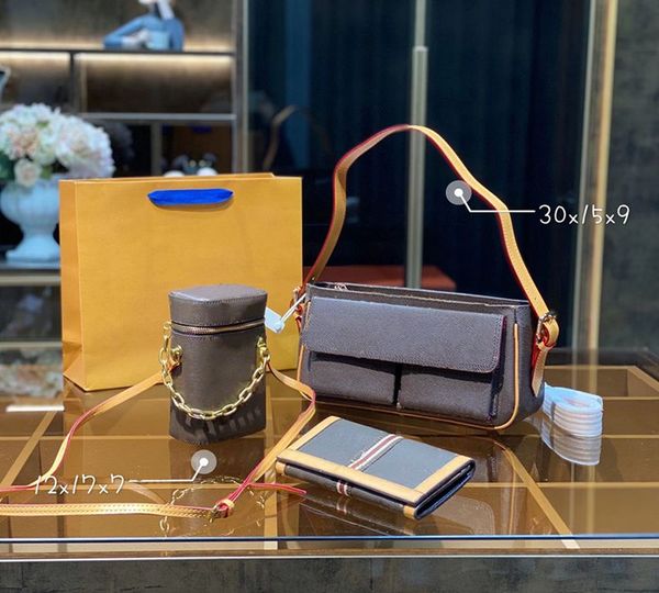 

3pc luxurys designers women fashion totes handbags cross body shoulder bags combination famous classic flower brown capacity portable day ba
