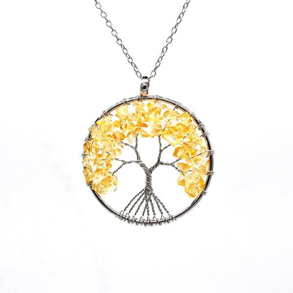 

chains moflo handmade colorful crystal natural stone tree of life pendant necklace, Silver