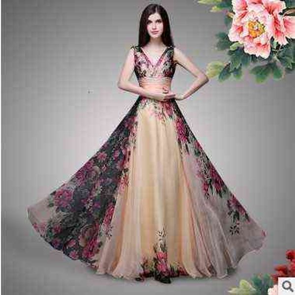 

casual dresses straight elegant double shoulder flower drs chiffon print slim v-neck evening 7163, Black;gray