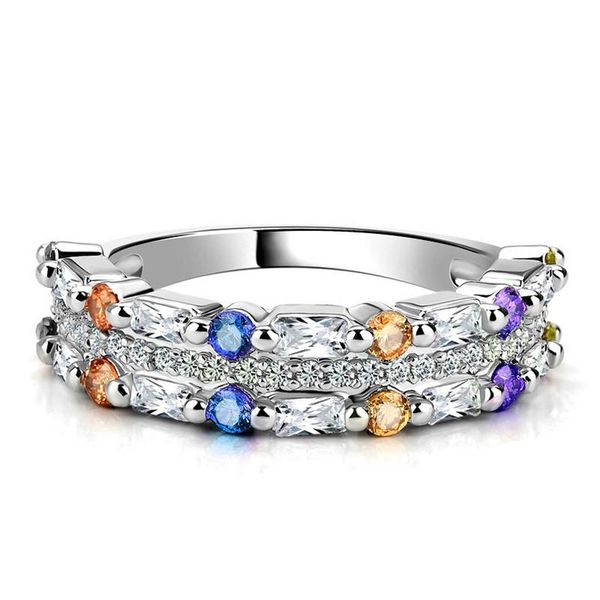 

fashion classic silver 925 rings with colorful zircon gemstones for women engagement party jewellery accessories cluster, Golden;silver