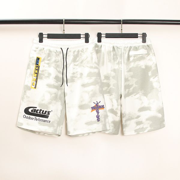 

travis scott men and women outdoor shorts performance summer letter printing tie-dye casual loose sports running short pants high street, White;black