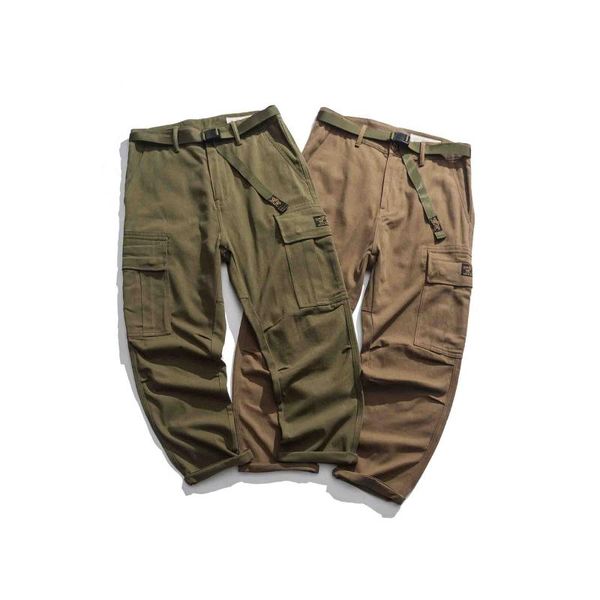 

men casual twill cargo chino pants streetwear khaki military work men's, Black
