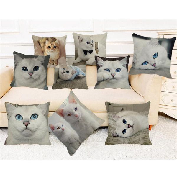 

cute white cat cushion cover fat linen printed decorative pillowcase sofa car decoration 45x45cm d00101 cushion/decorative pillow