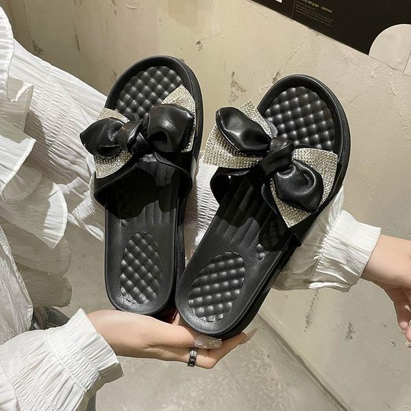 

sandals fashion women bow thick bottom slippers open toe shoes woman gladiator pu high heel plus size, Black