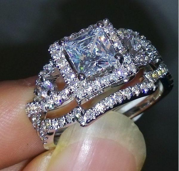 

wedding rings couple silver 2pcs spphire fashion women square white set bridal 2021 luxury, Slivery;golden