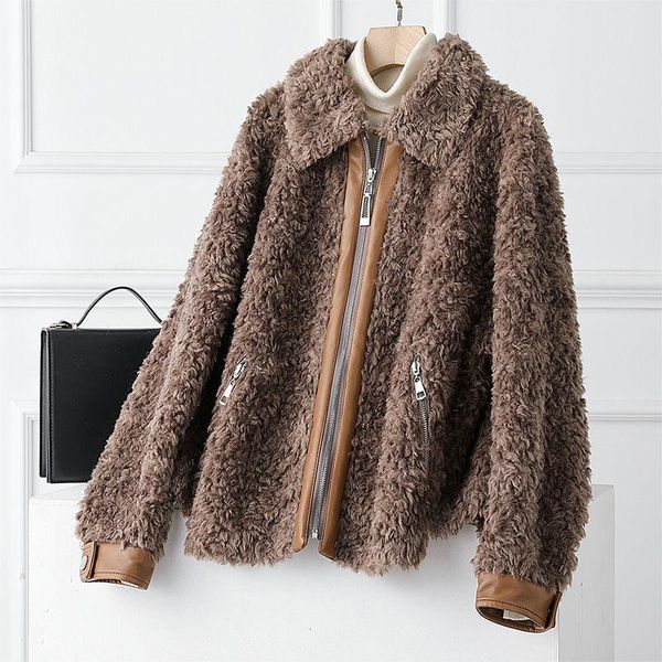 

women's fur & faux 2021 winter fashion female coat thicken loose women outerwear solid color casual ladies overcoat t1430, Black