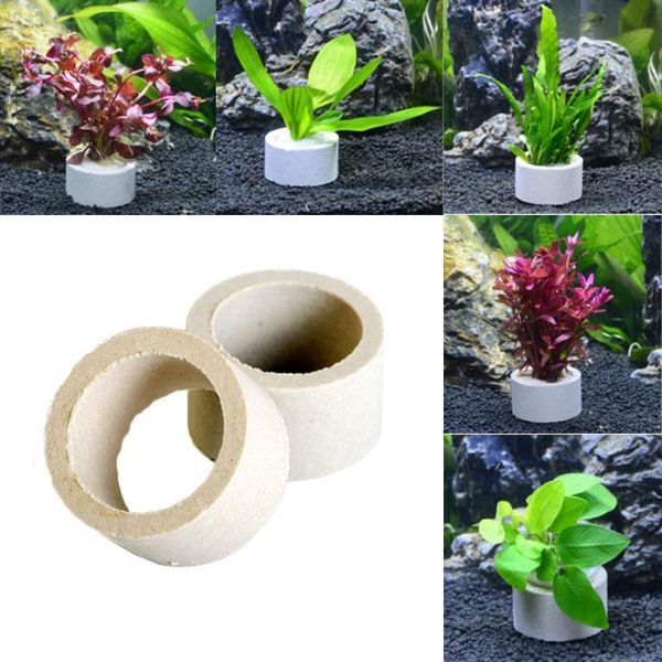 

3pcs aquarium decoration ceramic fish tank plant fixing pot polka water plants potted planting cylinder cup accessory decorations