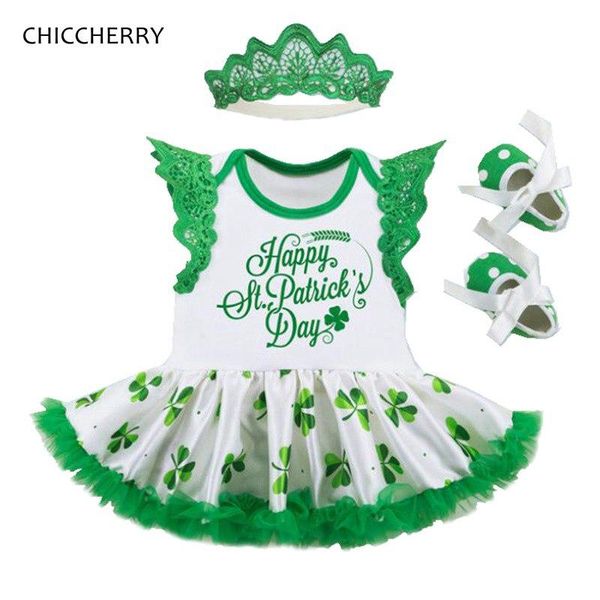 

clothing sets happy st patricks day outfit for toddler kids romper dress headband crib shoes born baby girl clothes infant, White
