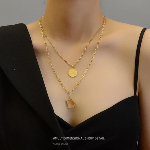 

chains 2pcs 24k gold necklace double-layer clavicle personality fashion female with gift box for prom wedding party, Silver