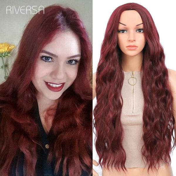 

synthetic wigs 26inch / 66cm long wavy wig for women dark wine natural curl lolita high temperature fiber riversa hair, Black
