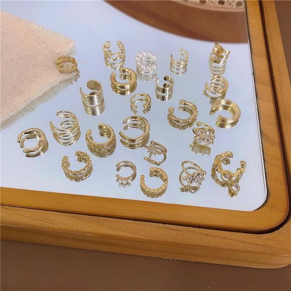 

French Style Small Clip Earrings Without Pierced Female Cold Wind Simple Student Bone Earring Advanced Party Jewelry Gift Hoop & Huggie, Golden;silver