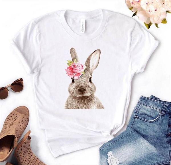 

rabbit flower print and men t shirts women cotton casual funny lady yong girl tee pm 84, White;black