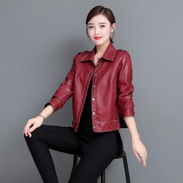 

women's leather & faux 2021 autumn women jacket female pu coat turndown collar loose streetwear black outerwear plus size 4xl h1075