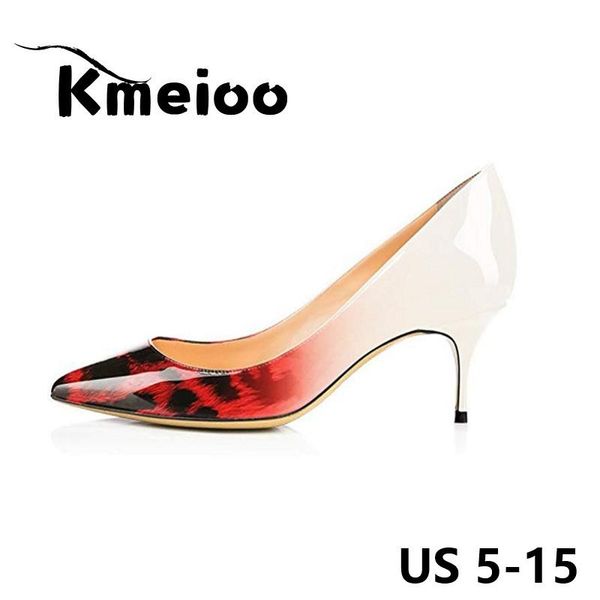 

kmeioo brand us size 5-15 leopard women pumps spring pointed toe patent 6.5 cm stilettos kitten heels bride wedding shoes dress, Black