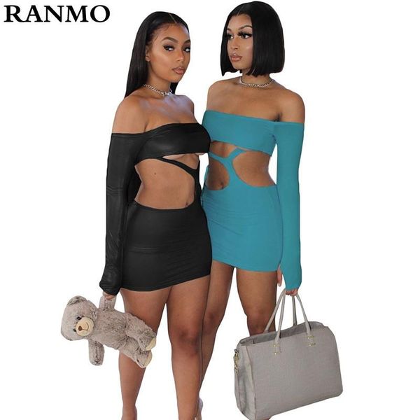 

casual dresses off shoulder hollow out skinny women bodycon solid autumn 2021 fashion party clubwear mini dress female, Black;gray