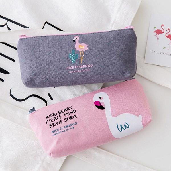 

1pcs/lot korean cute flamingo canvas pencil case zipper fabric bag mulfuction storage bags