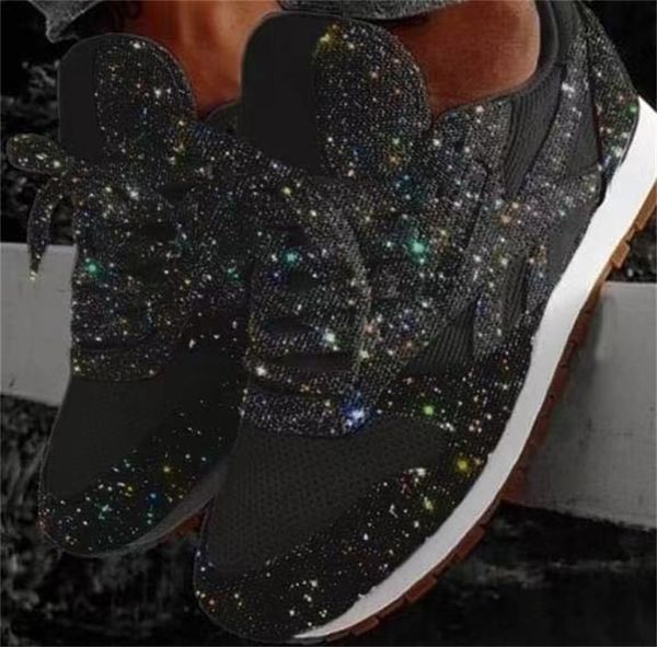 

latest women shoes silver spring sneakers chic sequins casual sports shoe non-slip rubber outsole size 35-43 012, Black