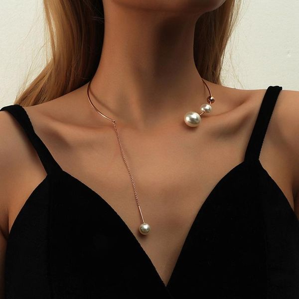 

chains elegant big white imitation pearl choker necklace clavicle chain fashion for women wedding jewelry collar 2021, Silver