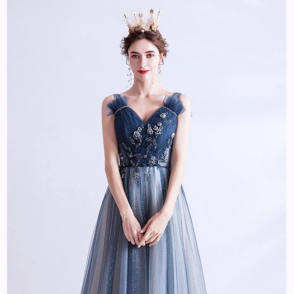 

party dresses navy blue contrast sleeveless sequined long sweat lady girl prom performance singing dress evening, White;black