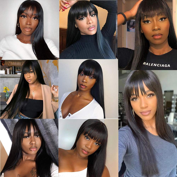 

long straight wigs with bangs full machine made wigs 1b color synthetic hair 20 22 24 26 28 30 inch neat bangs wig for womenfactory direct, Black