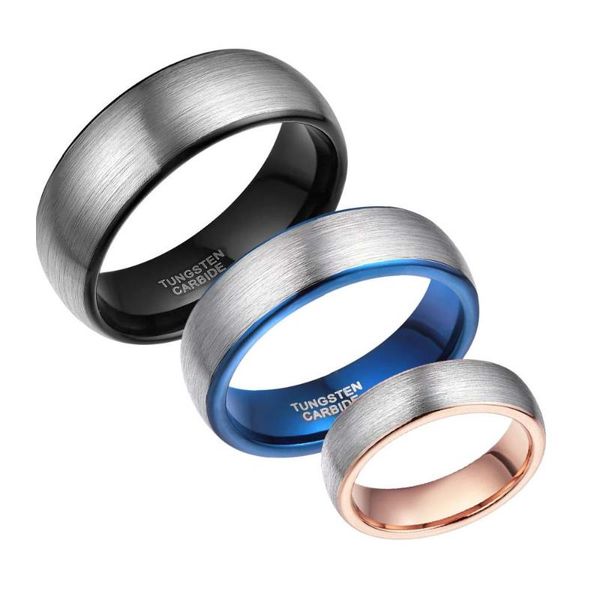 

high polished brushed tungsten carbide ring men black blue rose gold inlay domed wedding band women rings usa drop, Slivery;golden