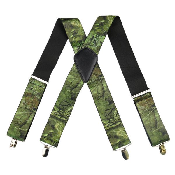 HUOBAO Bretelle Militari da Uomo Vintage Maschile Largo 5cm Bretelle Camouflage Mans Brace ArmyGreen Suspensorio Tattico 4 Clip