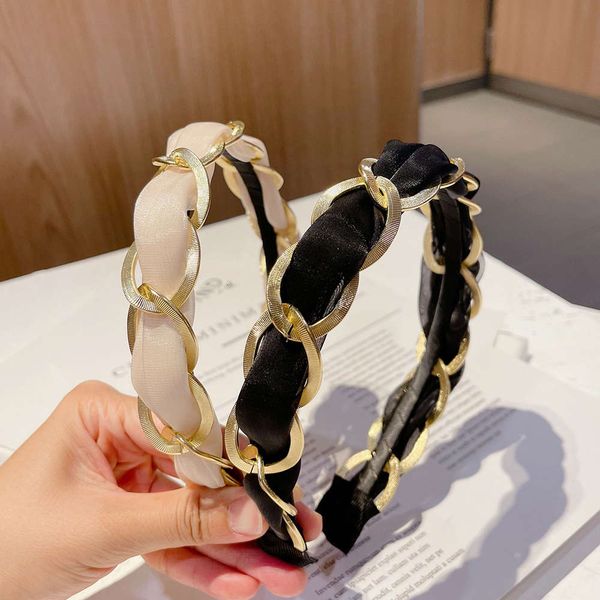 

temperament metal chain hairpin hairband net red face washing headband outgoing headdress, Black;brown