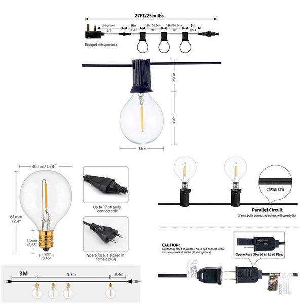 

strings 2021 us/uk/eu plug led imitation tungsten filament lamp string outdoor indoor decor