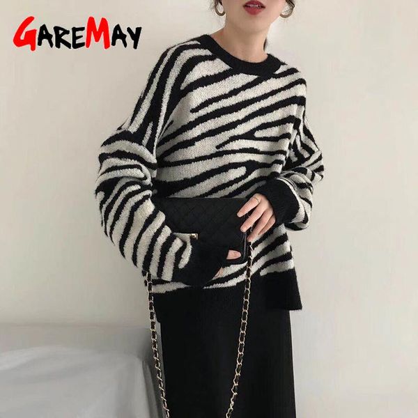 

women's sweaters autumn winter oversized sweater korean women loose pullovers striped batwing sleeve womens leopard print vintage 2021, White;black