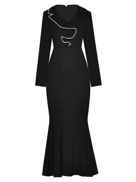 

casual dresses ladies'pyjtrl-dresses with ruffles, spring fashions, long sleeves, v-neck sexy, for parties, mermaid style ec9k, Black;gray