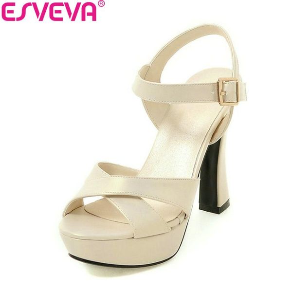 

dress shoes esveva 2021 women sandals slingbacks square super high heels buckle strap platform 3 cm summer size 34-43, Black
