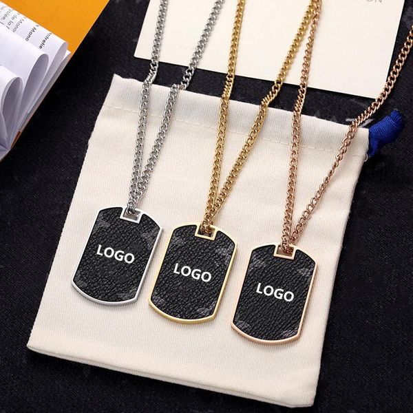 

pendant necklaces selling hip-hop luxury l 1:1 presbyopia fashion trend versatile leather couple tag necklace, Silver