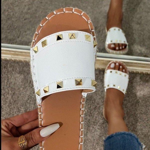 

slippers summer sandals rivet women slide silk bow flat shoes ladies beach slipper fashion hand-stitched leather sandalias mujer, Black
