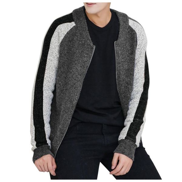 

men's trench coats jacket fashion sportwear zipper warm cardigan knitted street outwear varsity, Tan;black