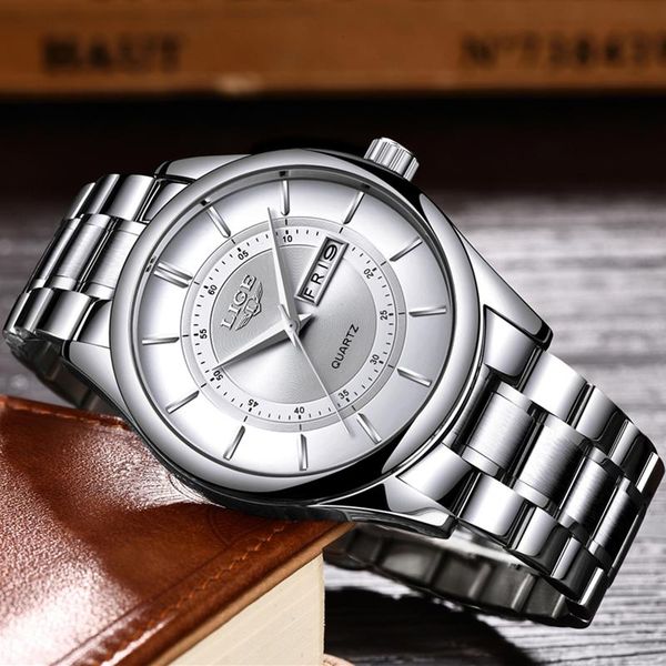 

wristwatches 2021 lige men watches sport quartz watch chronograph waterproof wrist man stainless steel date clock, Slivery;brown