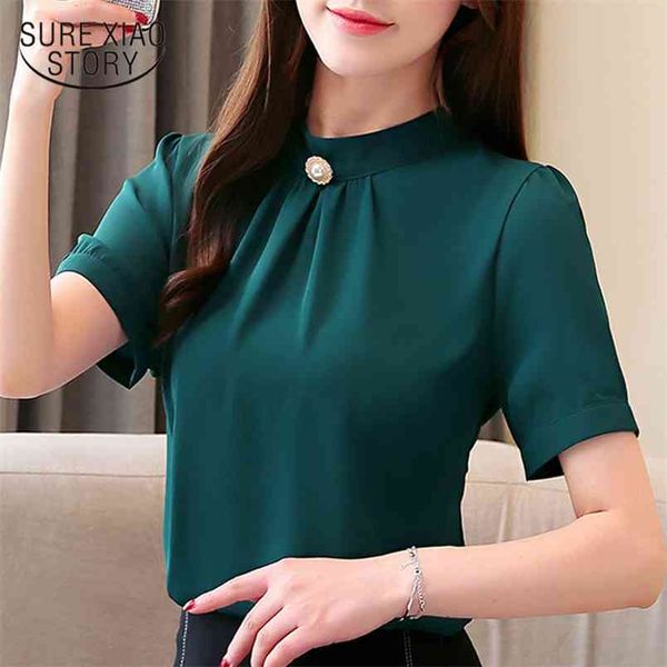 

fashion women blouses green chiffon blouse shirt short sleeve smmer shirts s and 3014 50 210506, White