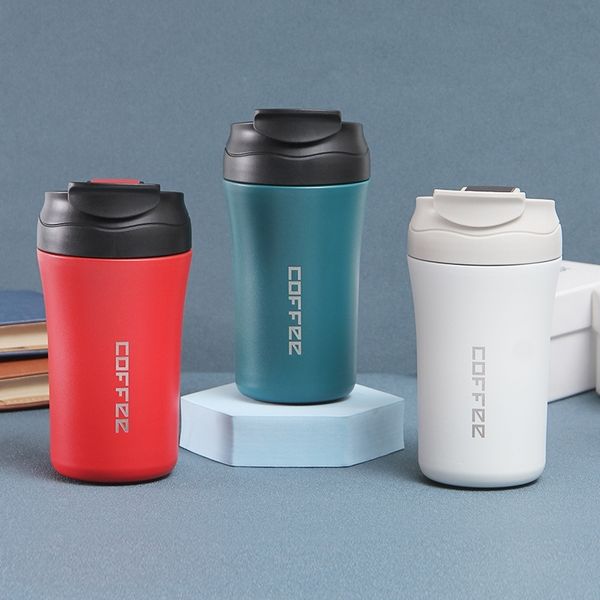 

stainless steel double-layer coffee vacuum flip double drinking straw thermos car gift cup